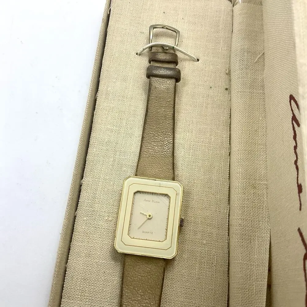 Anne Klein Women’s Sutton Watch Gold Tone 22 mm Calf Leather Band Original Box